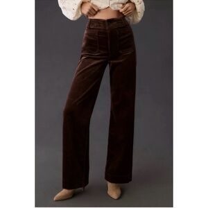 NWT Anthropologie The Colette Corduroy Full-Length Wide-Leg Pants 26 Tall Brown